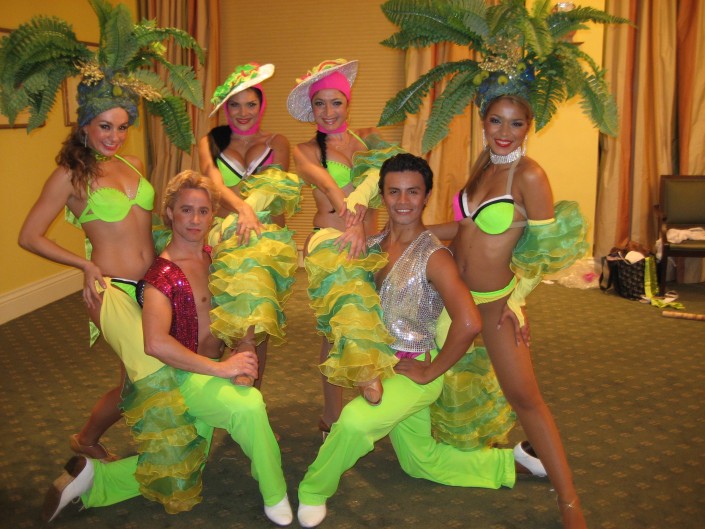 vegas showgirls and entertainers in lime green