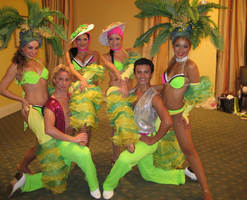 vegas showgirls and entertainers in lime green